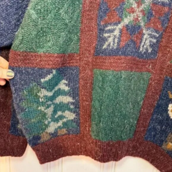 Deadstock green maroon blue Woolrich Wool Winter Crewneck Sweatshirt Size Large - Picture 3 of 8